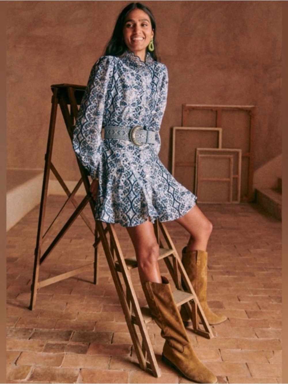 Sezane Louvre Blue Embroidered Belt.